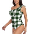 thumbnail image 2 of Easygdp Green White Lumberjack Plaid Women's One Shoulder Ruffle Monokini Bathing Suits with Removable Chest Pad, Quick Drying - Medium, 2 of 8