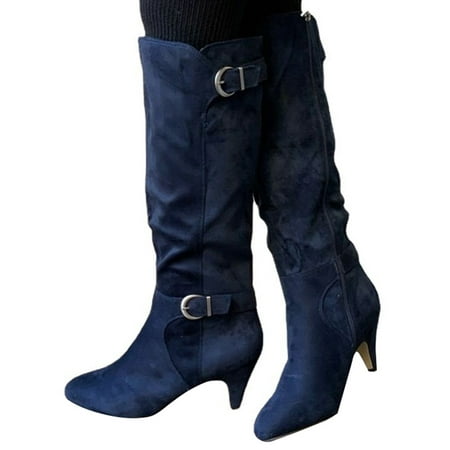 

Difumos Winter Boots for Women Knee High Boots Wide Calf Faux Suede Tall Knee High Boot Navy Blue 8