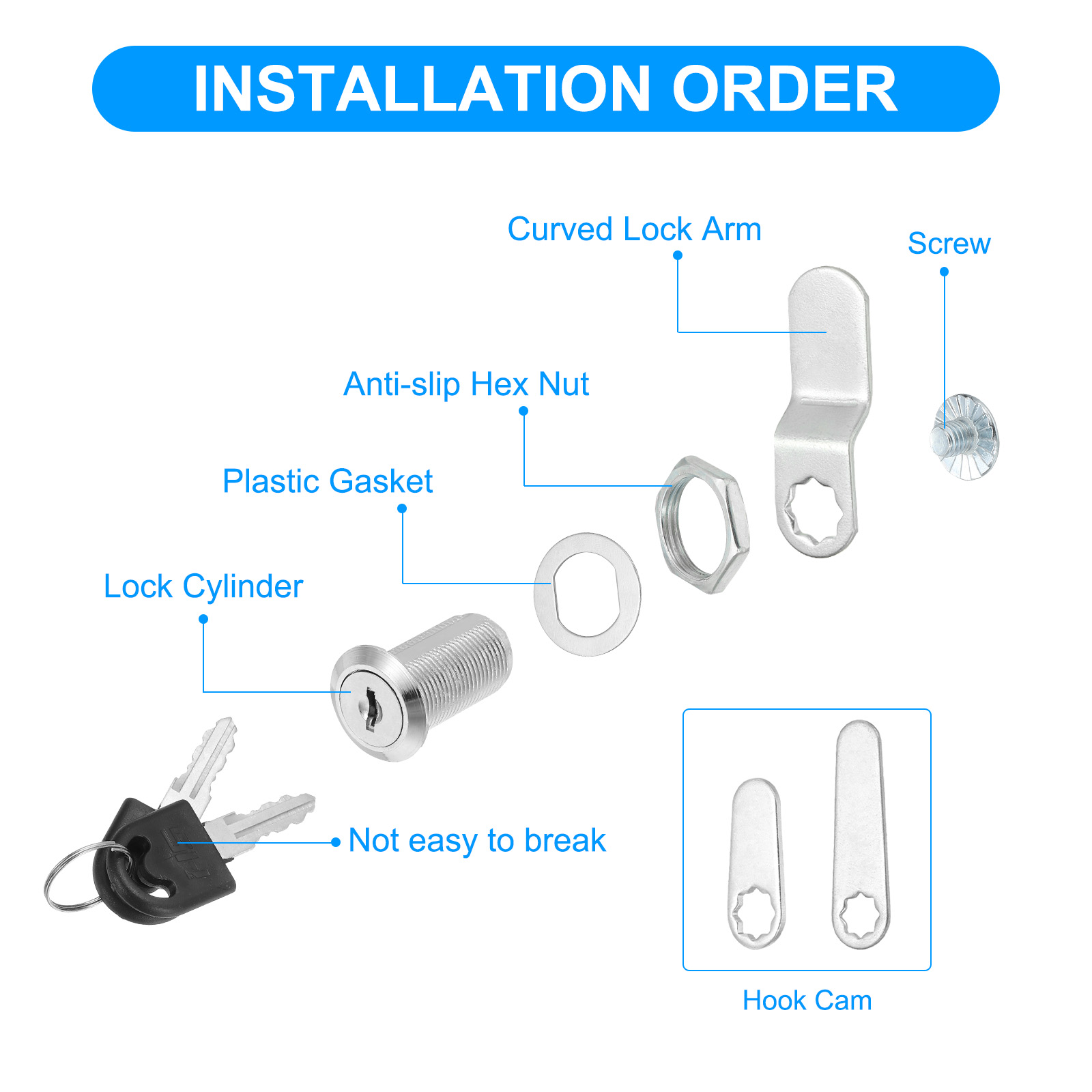 Uxcell Keyed Alike Cabinet Locks 1-1/8 Inch with Key for RV Drawer Storage, Silver 8 Pack