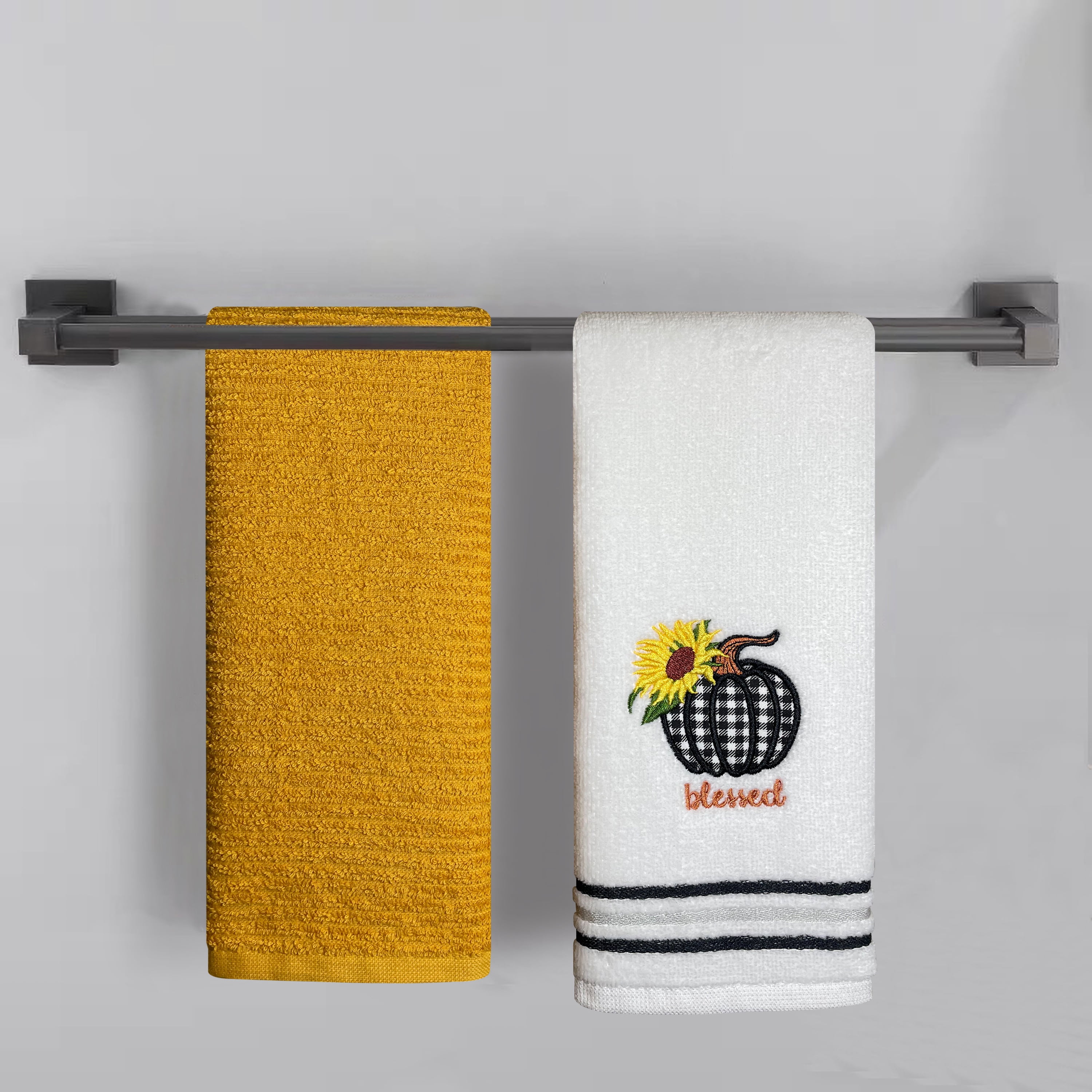 Harper Lane Harvest Embroidered Cotton Hand Towel 2-piece Set Blessed White