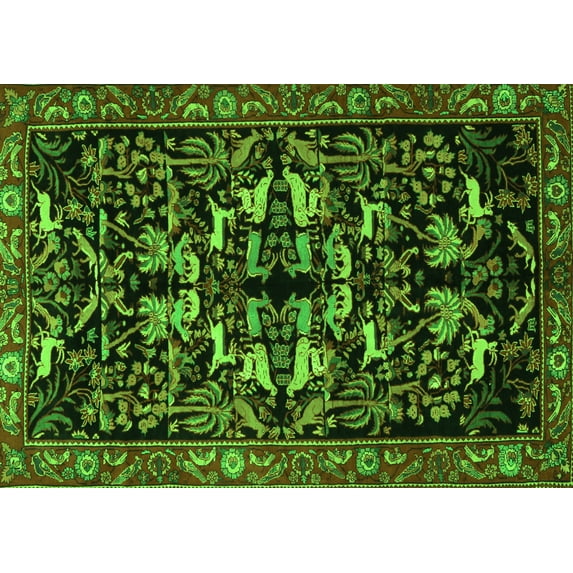 Ahgly Company Indoor Rectangle Animal Green Traditional Area Rugs, 6' x 9'