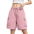 thumbnail image 5 of hlysgo Bermuda Shorts for Women Palazzo Loose Fit Elastic Waist Knee Length Short Y2K Streetwear Casual Short with Pockets Pink,M, 5 of 6