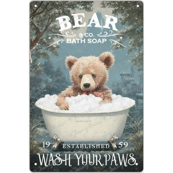 Funny Bear Decor, Vintage Bathroom and Bathtub Metal Tin Sign, Unique Bath Decor, Bear Lovers Gift, Farm Home Bar Bathroom Man Cave Retro Wall Art Poster Sign Accessories 5.5x8 inches