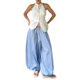 thumbnail image 2 of Women's 2026 Spring Summer Street Style Balloon Wide Leg Pants, Loose Pleated Baggy Harem Trousers, Casual Relaxed Joggers for Daily Wear Sky Blue S, 2 of 8
