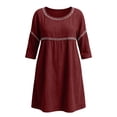 thumbnail image 5 of Ayolanni Summer Dresses for Women Crew Neck Solid Fashion 3/4 Sleeve Midi Shift Dress Patchwork Casual Going Out Daily Wear Cotton Sundress with Pockets Red L, 5 of 5