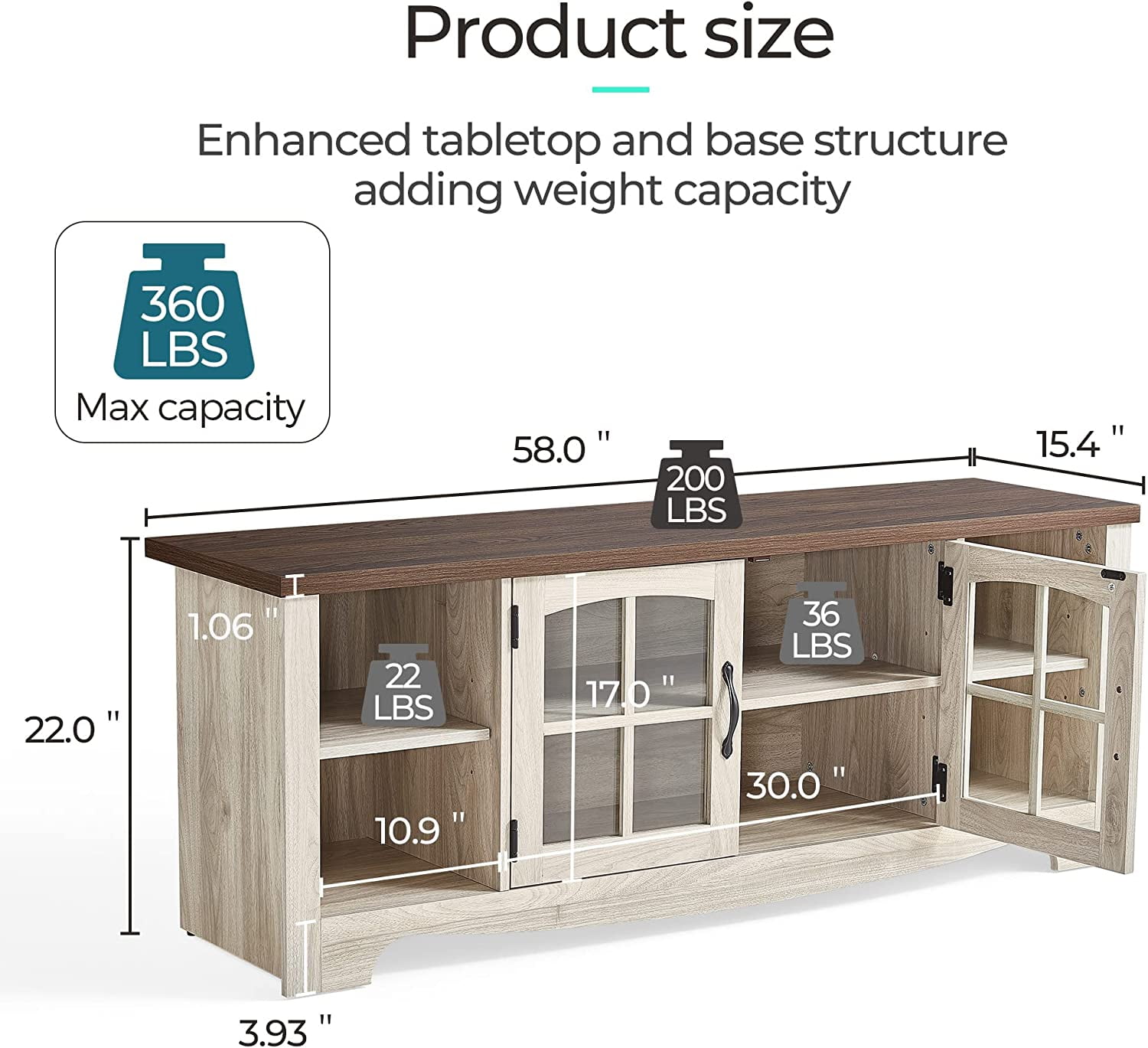 LINSY HOME Modern Farmhouse TV Stand for TVs up to 65",Home Entertainment Center with Storage Cabinet and Adjustable Shelves,Washed Grey & Brown