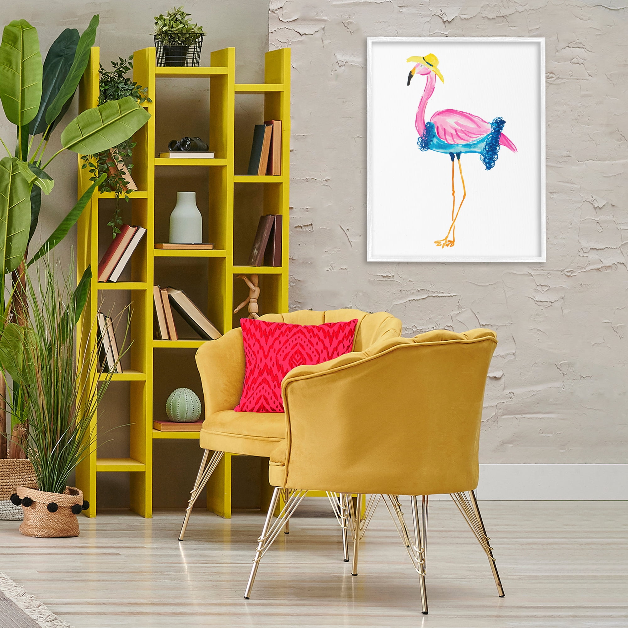 Stupell Industries Glamorous Beach Flamingo Animals & Insects Painting White Framed Art Print Wall Art, 24 x 30