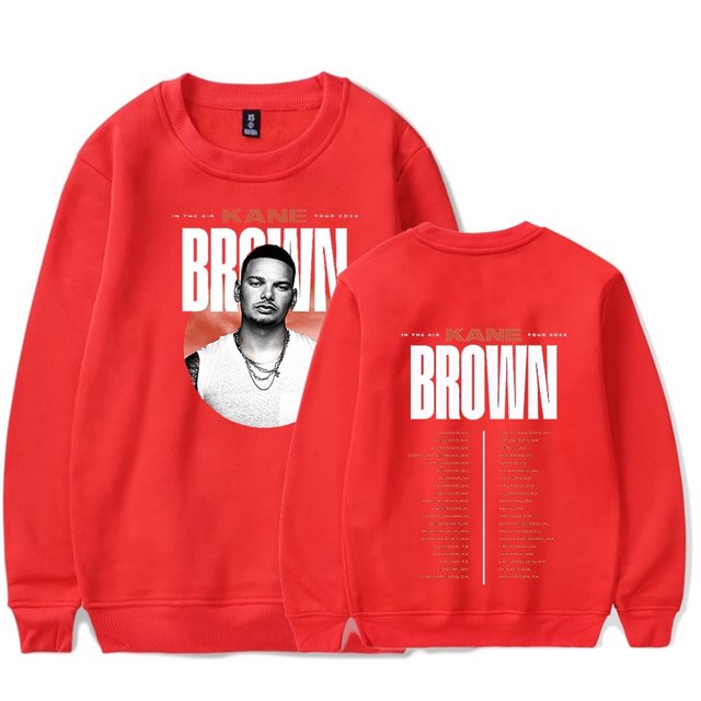 Chandail en Molleton à Col Rond Kane Brown IN THE AIR TOUR 2024 concert Merch Populaire Graphique Unisexe Tendance Décontracté Mode Urbaine, S, Rouge