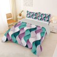 thumbnail image 3 of jejeloiu Teal Pink Wave Striped Full Size Comforter Sets Kids,Modern Geometric Lines Bedding Sets,Reversible,3-Piece, 3 of 8