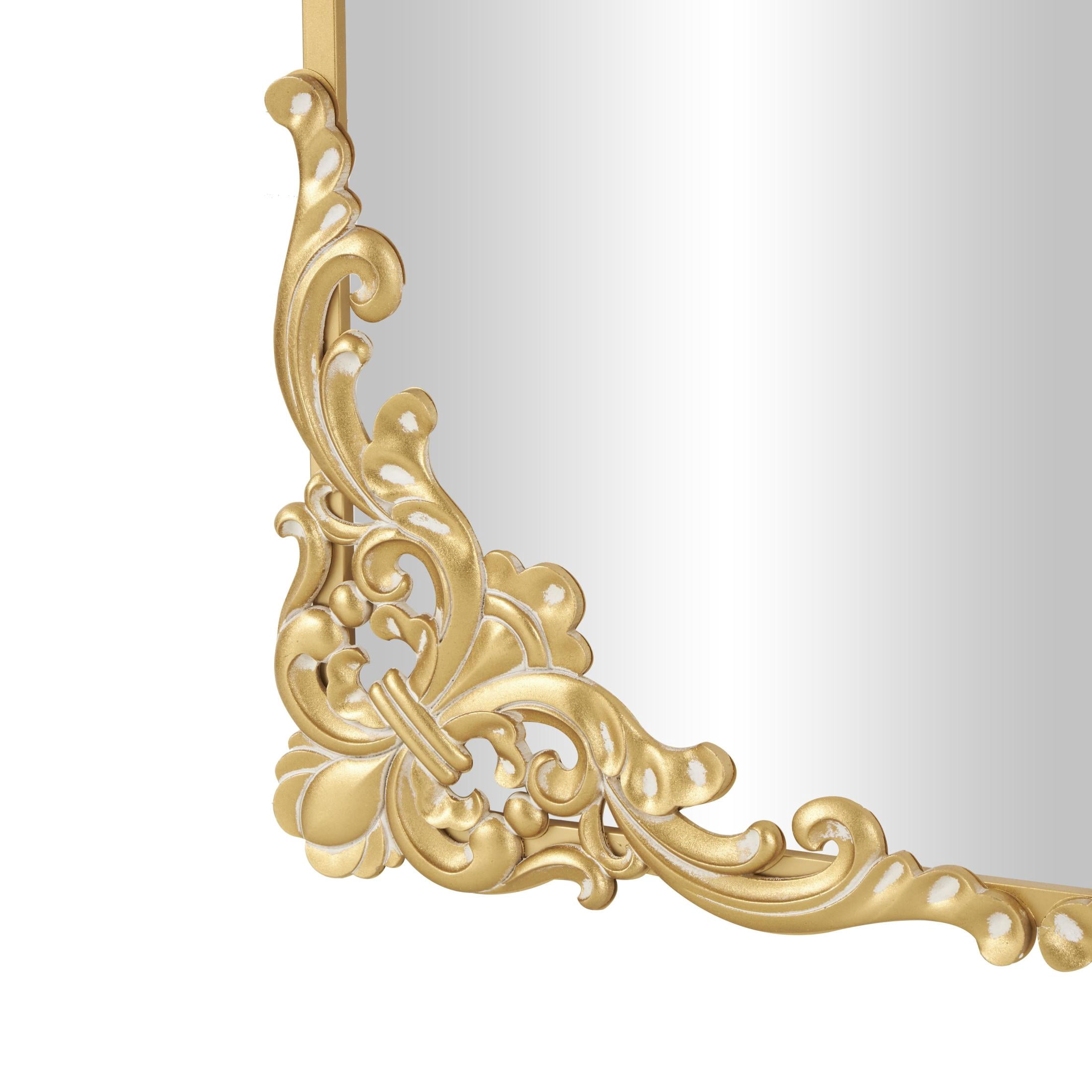 DecMode 42" x 72" Gold Metal Scroll Tall Ornate Baroque Floor Mirror