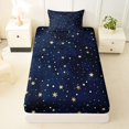 thumbnail image 3 of Manfei Cute Cartoon Stars Twin Sheets,Celestial Themed Bedding,Gold Navy,3-Piece,1 Flat Sheet,1 Fitted Sheet and 1 Pillowcase, 3 of 6