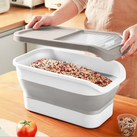 Airtight Dog Food Storage Bin, Large Foldable Food Container with Hinged Lid, Mobile Dog Food Box with Wheels, Freshness Lock for 12-15 Kg