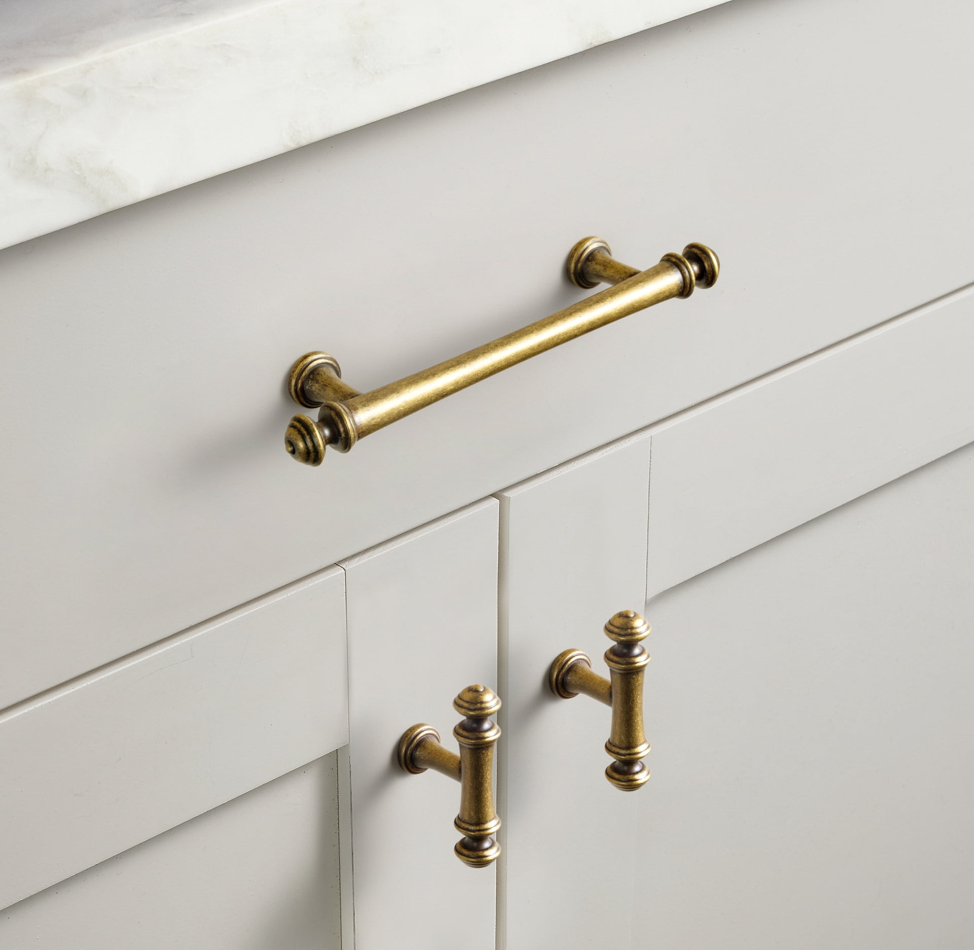 Goo-Ki Single Hole Antique Brass Kitchen Cabinet Knobs, Closet Classic Zinc Alloy Drawer Knobs,Cabinet Handles for Kitchen,Drawer,Cupboard & Wardrobe, 6-Pack