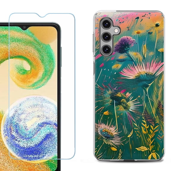 Shockproof Fashion Phone Case for Samsung Galaxy A13 5G, with Tempered Glass Screen Protector, by OneToughShield ® - Flower Wind