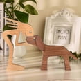 thumbnail image 2 of Wooden Sculptures Handmade Accents Craft Figurine for Home Decor Accents, Woman and Dog Wooden Statue, Animal Sculptures Collection, Gift for Men Wome, 2 of 5