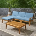 thumbnail image 3 of GDF Studio Parma Outdoor Acacia Wood 3 Seater Sectional Sofa Set with Ottoman, Teak and Blue, 3 of 13