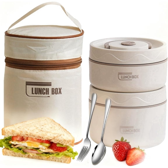 Portable Insulated Lunch Container Set, Stackable Stainless Steel Bento Box, Separate Bento Lunch Box Set with Insulated Lunch Bag, 3 Separate Thermal Food Container for Work Picnics
