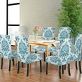thumbnail image 2 of Green and Blue Chair Covers Royal Damask Classic Texture Luxury Ornament Slipcovers for Chairs Set of 6 Stretch Removable Washable Slipcovers for Dining Room Hotel Kitchen, 2 of 4