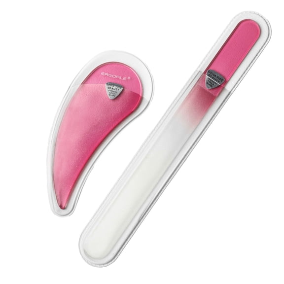 Ergonomic Glass Nail File Tool Duo Set in Pink by Bona Fide Beauty