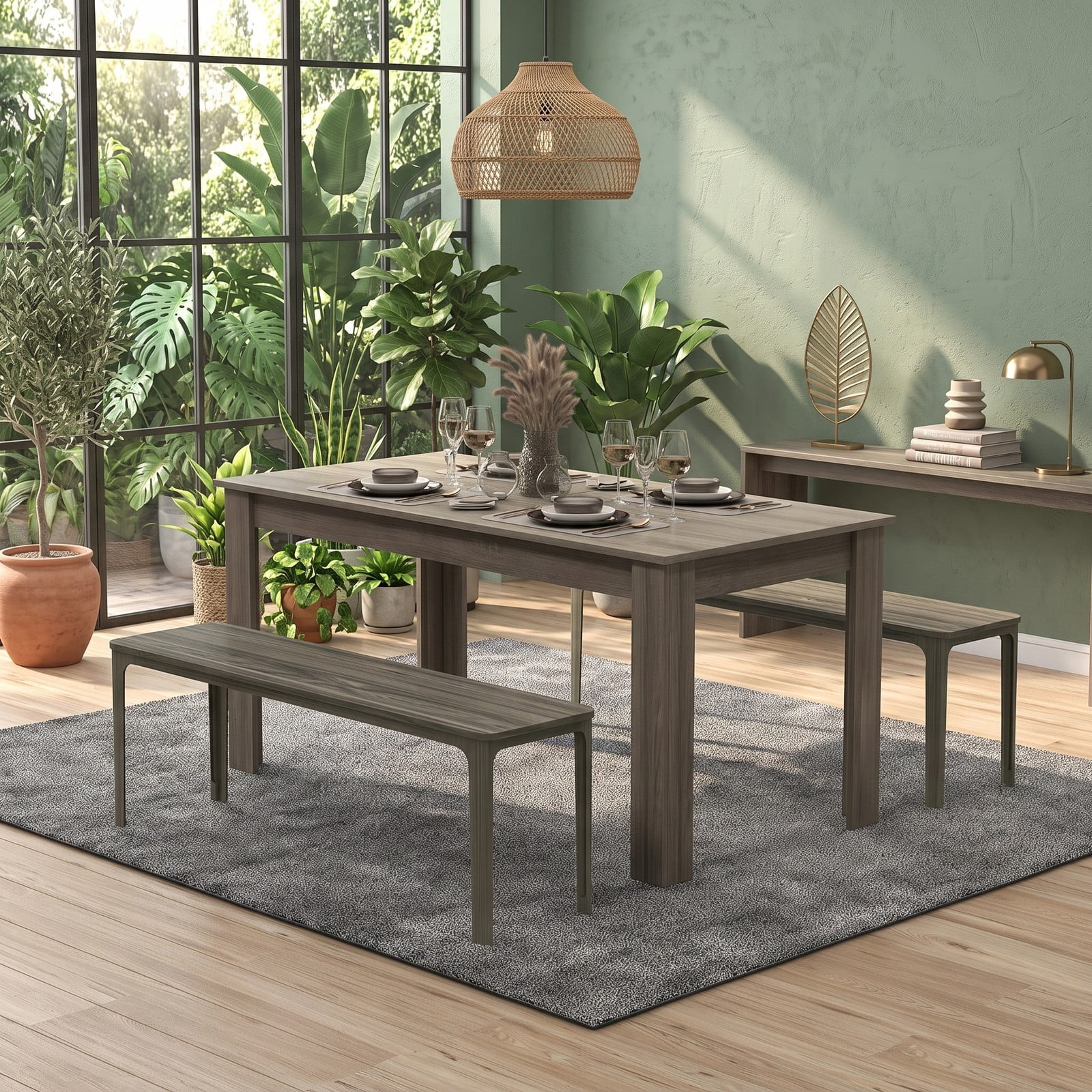 Furnibear 63 Inch Rectangular Modern Dining Table, Engineered Wood Kitchen Table for 6, Spacious Rectangle Dinner Table with Sturdy Wood Legs for Dining, Light Gray