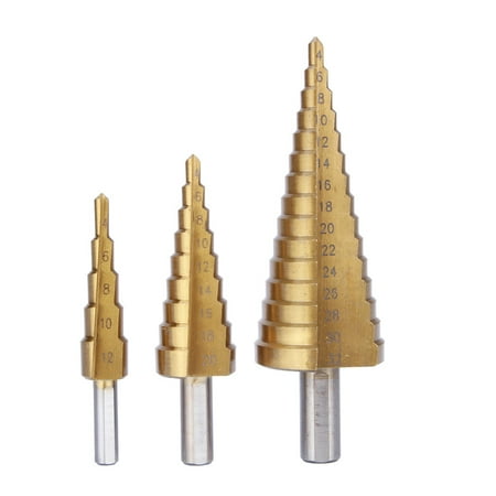 Step Drill Bit Set 3Pcs 3 Size HSS Steel Step Cone Titanium Drill Bits Tools Set Hole Cutter 4-12/20/32mm With Bag ()