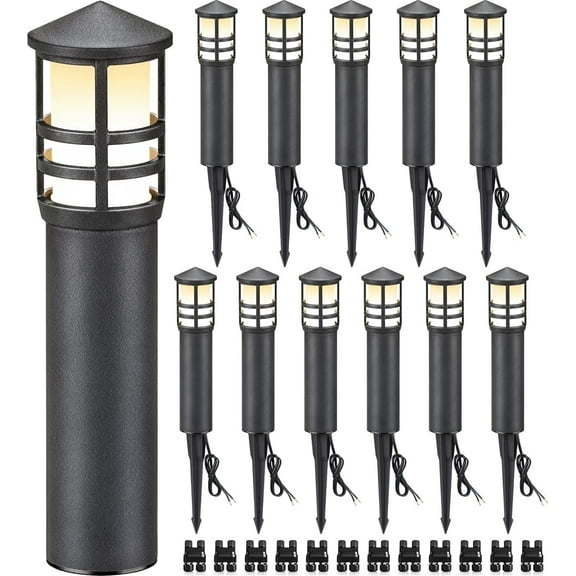 SUNVIE Low Voltage Landscape Pathway Lights 3W Outdoor 3000K 12-24V LED Bollard Wired CRI 90  Aluminum for Walkway Yard Garden, ETL Listed Cord, 12 Pack