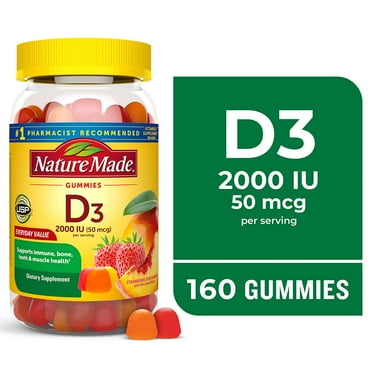 Nature Made Vitamin D3 2000 IU (50 Mcg) per Serving Gummies, Dietary Supplement, 160 Count