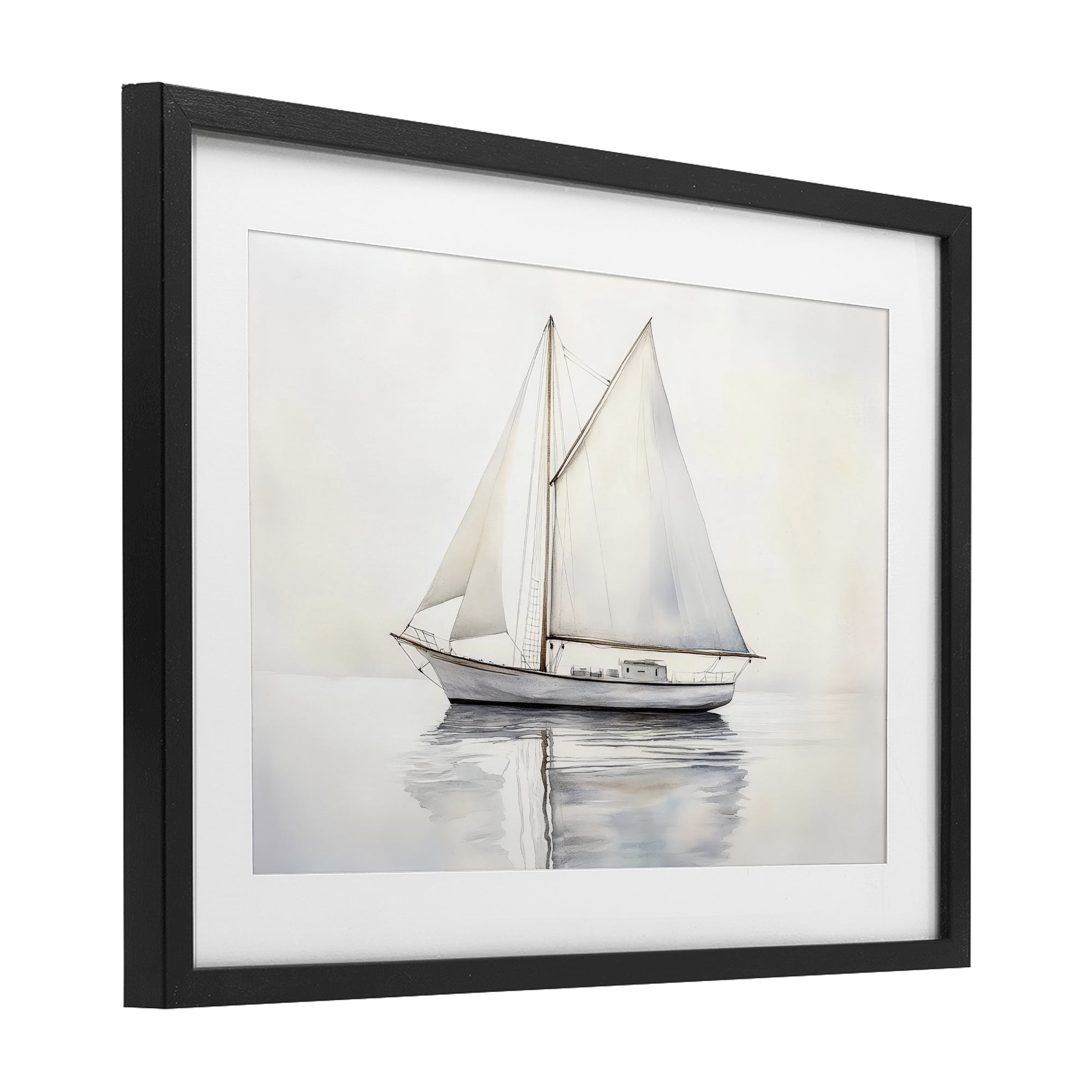Stupell Industries Neutral Sailboat Reflection Black Framed Print Under Glass, design by Petal Prints Design