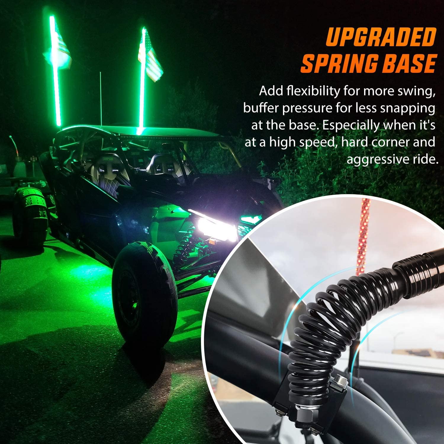 Nilight 2Pcs 5FT Spiral RGB Led Whip Light with Spring Base Chasing Light RF Remote Control Lighted Antenna Whips for Can-Am ATV UTV RZR Polaris Dune Buggy Offroad Truck