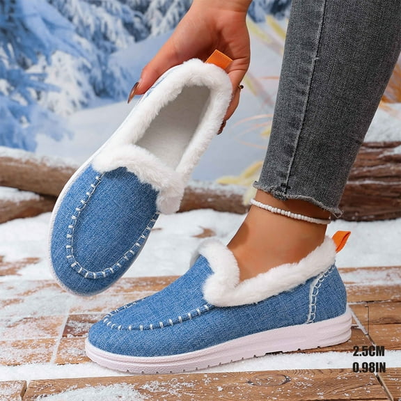 Cadancy Womens Winter Shoes 2025 Trendy Flat Slip-On Plush Lining Sneakers Casual Cozy Fuzzy Warm Loafers Indoor Outdoor Trendy Ankle Boots