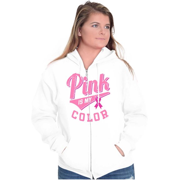 My Color Pink Breast Cancer Awareness Womens Plus Size Graphic Zipper Hoodie Brisco Brands 2X