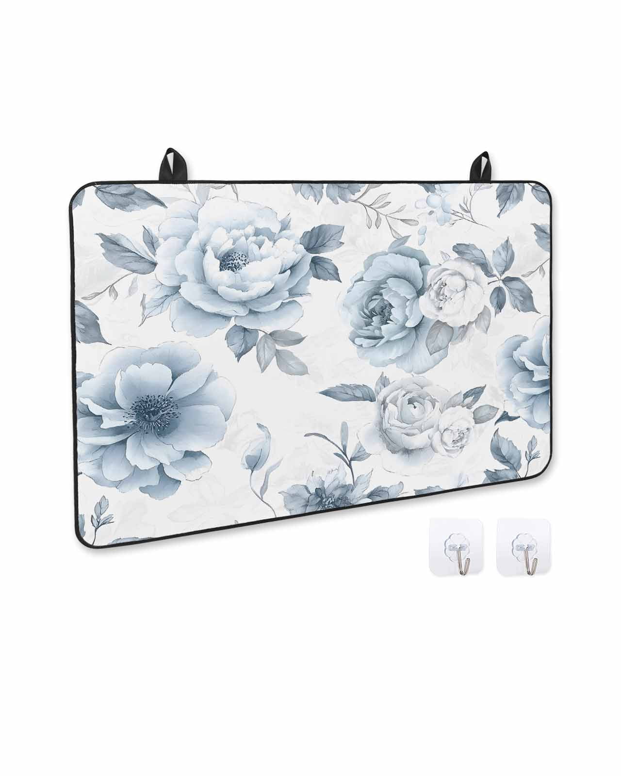 nqOlkjepod Large Induction Cooktop Protector Mat 36"x21", Blue White Floral Stove Top Covers for Electric Stove, Farmhouse Garden Flowers Botanical Stove Burner Cover Mats, Glass Top Stove Cover