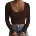 thumbnail image 1 of Blusa ajustada de manga larga acanalada, blusa de manga larga para mujer Blusa ajustada de manga larga acanalada para mujer Elegante y moderna, 1 of 8