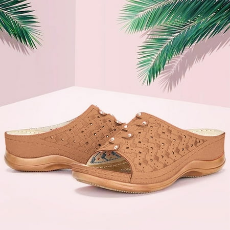 

absuyy Women s Platform Sandals Open Toe Retro Hollow Casual Summer Slide Sandals #572 Brown