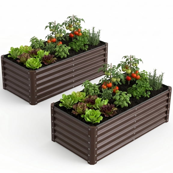 2 PC Galvanized Raised Garden Bed Outdoor,Steel Raised Beds Above Ground Garden Bed for Vegetable, Metal Raised Beds for Flower,Gardening