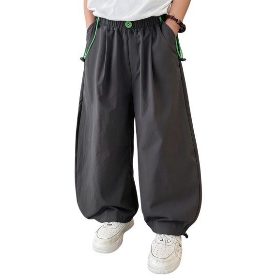 Glisme Little Boys Pants Solid Color Elastic Waist With Pockets Autumn Casual Boys Sports Trousers Size 5-6 Years