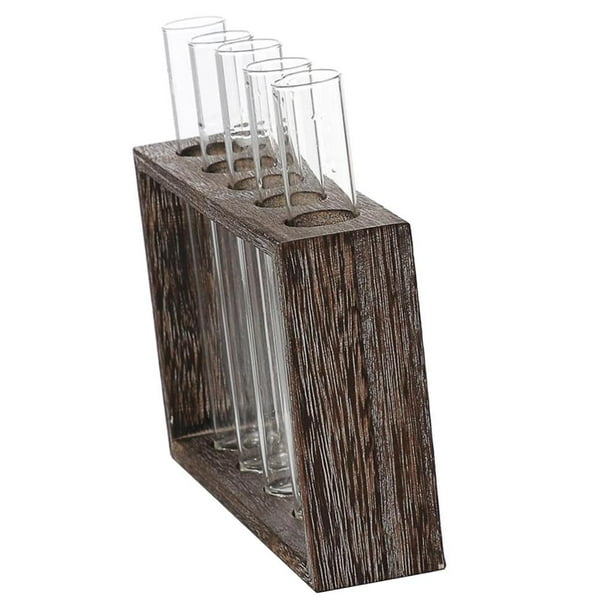 Florero para Plantas Hidropónicas perfecl Madera y Vidrio 5 Tubos