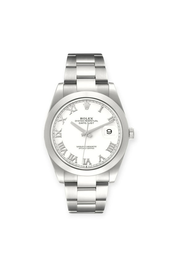 Pre-Owned Rolex Datejust 41 White Roman Dial 126300 Smooth Bezel Steel Mens Watch