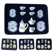 Lubelski 15Pcs 1/12 Dollhouse Mini Ceramic Tea Set Dishes Tableware Accessories Model Toy