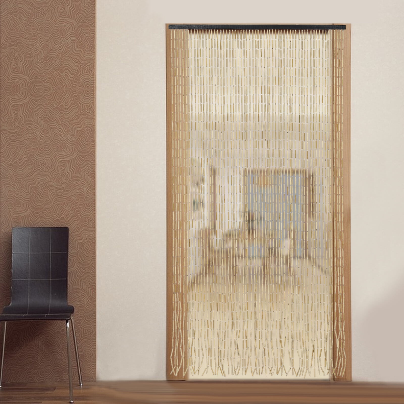 Miumaeov 60 Strands Bamboo Beaded Curtain Hanging Fly Screen Beads Door Curtain Room Divider 180*90cm