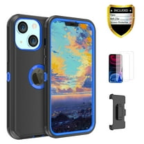 Xihaiying iPhone 13 Case   Screen Protectors   Belt Clip Holster, Heavy Duty Hard Shockproof Armor Protector Case (Black Dark Blue)