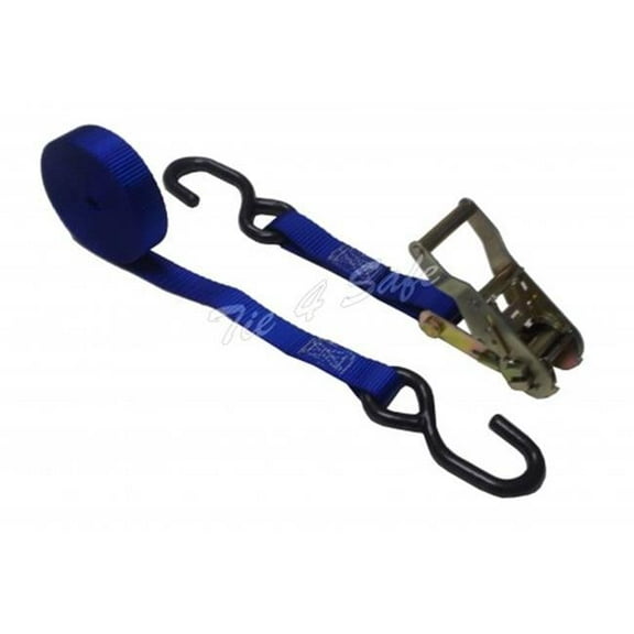 Tie 4 Safe RT11-1512-W2F-2B-Blue 1 in. x 12 ft. Ratchet Buckle Strap With Double S Hook
