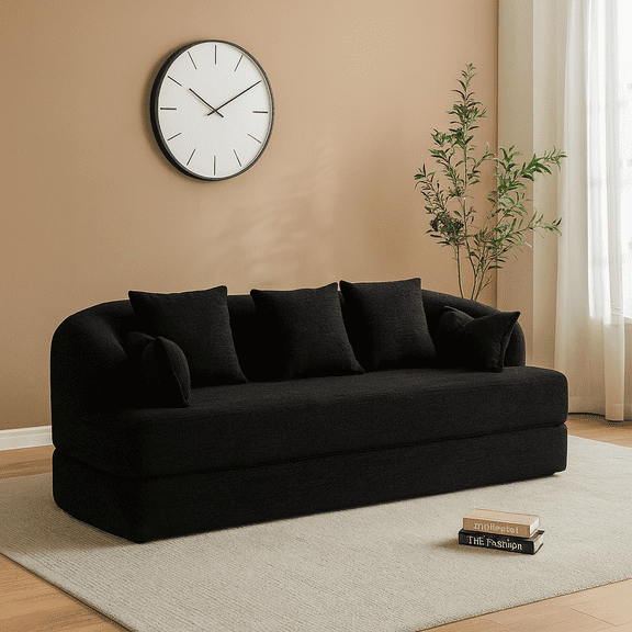 2-in-1 Foldable Sofa Bed,70 Inch Folding Boneless Couch Convertible Compressed Sleeper Sofabed, 4 Pillows for Living Room Apartment, Black