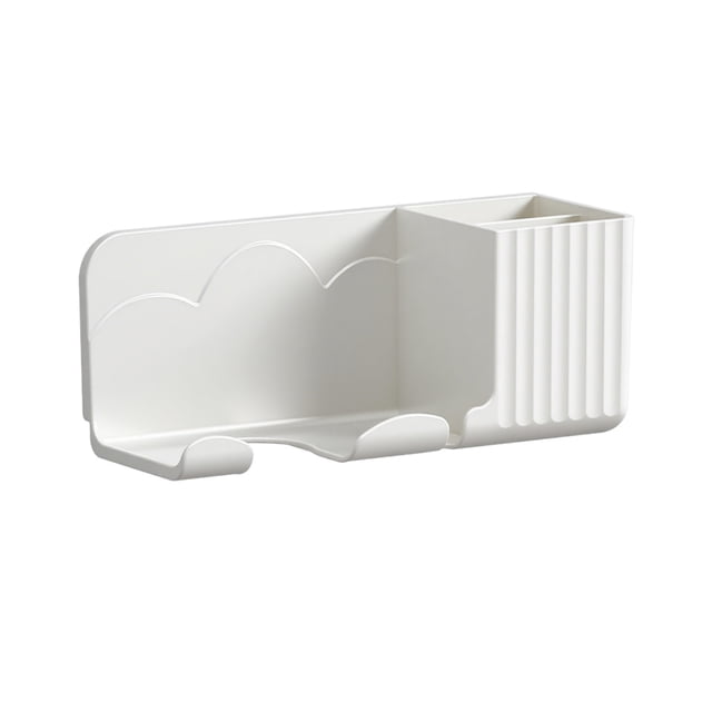 Bathroom Wall Storage Shelf Hair Dryer Rack With 3 Compartments And 4 Hooks No Punching Required Adhesive Mounting