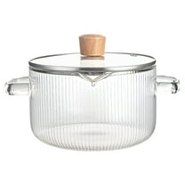 60 oz Clear Glass Cooking Pot with Handle, High Borosilicate Glass, Stovetop & Microwave Safe, Easy-to-Clean, Stripe Design, Great for Cooking, Boiling, and Steaming