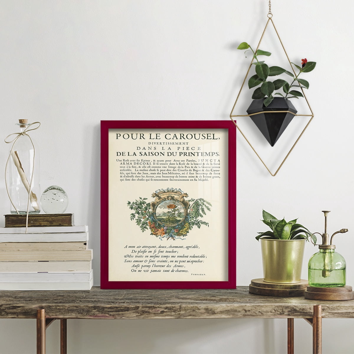 Printed Embellished Bookplate IV - Framed Print w/glass - Cherry Red