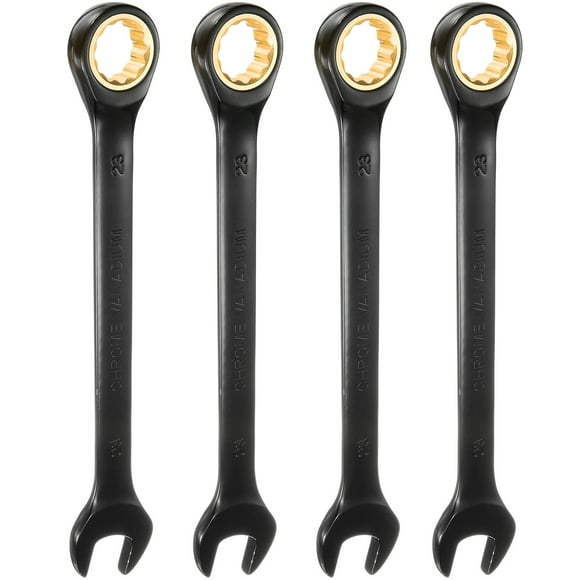 Uxcell 4Pcs Ratcheting Wrench 23mm Metric Open End Wrench 72-Teeth CR-V Steel 12 Point Nickel Plated Combination Ratchet Wrench