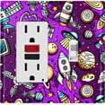 thumbnail image 1 of Metal Light Switch Wall Plate Outlet Cover (Spaceship UFO Astronaut Rocket Outerspace Star Purple - Single Rocker Single Toggle), 1 of 2