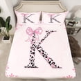 thumbnail image 2 of Castle Fairy Alphabet Bowknot 4-Piece Full Size Sheets,Cheetah Print Bed Sheets,Black Pink Lightweight Sheet Sets,Microfiber Girls Bedroom Decor, 2 of 7
