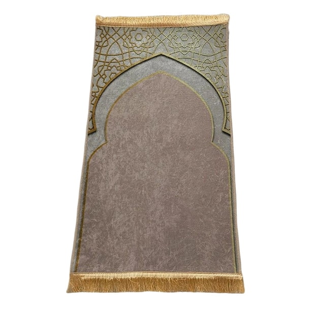 Alfombra de oración Musulmana Islámica Sunnimix elegante decoración 65 cm x 110 cm Alfombra de rezo impresa suave para Eid marrón